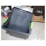 Durable storage tote containing rod... Durable storage tote containing rod...