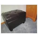 A black leather type storage trunk ... A black leather type storage trunk ...