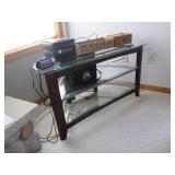 Small glass tv stand with contents... Small glass tv stand with contents...