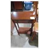 Floor Lamp, Maple Chair and Mahogany Table with Drawer. (29" x 19.5" x 11") Floor Lamp, Maple Chair and Mahogany Table with Drawer. (29" x 19.5" x 11")