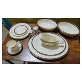 Lenox Langdon Gate China Set. 12 Dinner Plates, 10 C/S, 13 Salad Plates, 11 Bread and Butter Plates, 2 Oval Veg, Gravy, S&P and 2 Sized Platters Lenox Langdon Gate China Set. 12 Dinner Plates, 10 C/S, 13 Salad Plates, 11 Bread and Butter Plates, 2 Oval Veg, Gravy, S&P and 2 Sized Platters