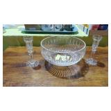 Waterford Crystal Bowl and Candlesticks Waterford Crystal Bowl and Candlesticks
