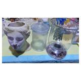 Lady Head Planter, Glass Canister and Large Hurrican Candleholder Lady Head Planter, Glass Canister and Large Hurrican Candleholder