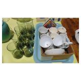 Kitchen Items, 8-Green Glasses, Coasters, Mugs, C&S and Tray Kitchen Items, 8-Green Glasses, Coasters, Mugs, C&S and Tray