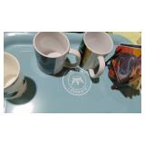 Kitchen Items, 8-Green Glasses, Coasters, Mugs, C&S and Tray Kitchen Items, 8-Green Glasses, Coasters, Mugs, C&S and Tray
