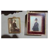 Pair of Vintage Petipoint Pictures and 2 Smaller Metal Framed Pictures Pair of Vintage Petipoint Pictures and 2 Smaller Metal Framed Pictures