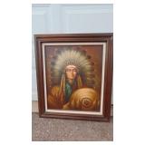 Vintage Indian Head Oil Painting By Ceruantes 31.5" x 27" Vintage Indian Head Oil Painting By Ceruantes 31.5" x 27"
