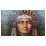 Vintage Indian Head Oil Painting By Ceruantes 31.5" x 27" Vintage Indian Head Oil Painting By Ceruantes 31.5" x 27"
