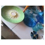Collection of blue tone glassware a...
