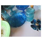 Collection of blue tone glassware a...