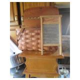 Petite wood side table, picnic bask...