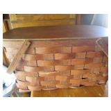 Petite wood side table, picnic bask...