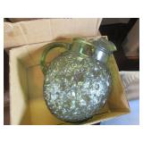 Vintage avocado green glass pitcher...