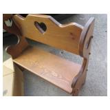 Wood heart themed doll bench, metal...