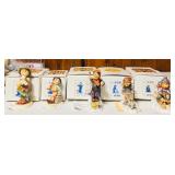 Vintage Hummels including "Ride into Christmas", "Peaceful Offering", "Skier", "Merry Wanderer" and "Lost Sheep"