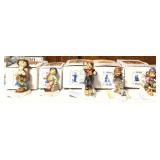 Vintage Hummels including "Ride into Christmas", "Peaceful Offering", "Skier", "Merry Wanderer" and "Lost Sheep"