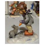 Vintage Hummels including "Ride into Christmas", "Peaceful Offering", "Skier", "Merry Wanderer" and "Lost Sheep"