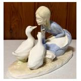 Byron Molds Girl Feeding the Ducks / Vintage Hand-Painted