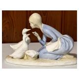 Byron Molds Girl Feeding the Ducks / Vintage Hand-Painted