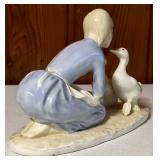 Byron Molds Girl Feeding the Ducks / Vintage Hand-Painted