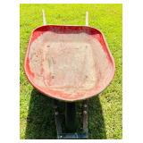 Wheelbarrow Red Metal and Wooden Handles