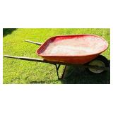 Wheelbarrow Red Metal and Wooden Handles