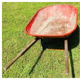 Wheelbarrow Red Metal and Wooden Handles