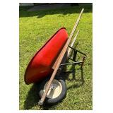Wheelbarrow Red Metal and Wooden Handles