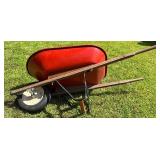 Wheelbarrow Red Metal and Wooden Handles