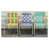 Three Vintage Aluminum Folding Lawn Chairs with Webbed Straps