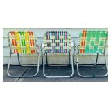 Three Vintage Aluminum Folding Lawn Chairs with Webbed Straps