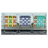 Three Vintage Aluminum Folding Lawn Chairs with Webbed Straps