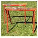 Pair of Sawhorse Legs Heavy-Duty Steel Welded Bright Orange