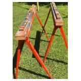 Pair of Sawhorse Legs Heavy-Duty Steel Welded Bright Orange