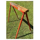 Pair of Sawhorse Legs Heavy-Duty Steel Welded Bright Orange