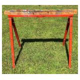 Pair of Sawhorse Legs Heavy-Duty Steel Welded Bright Orange