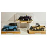 Vintage Tonka Pressed Metal Cars including "Model A Ford Roadster", "Model A Ford Pickup" and "Model A Ford Phaeton" in Display Boxes
