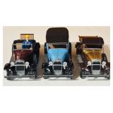 Vintage Tonka Pressed Metal Cars including "Model A Ford Roadster", "Model A Ford Pickup" and "Model A Ford Phaeton" in Display Boxes