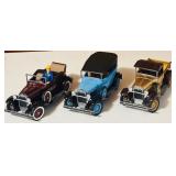 Vintage Tonka Pressed Metal Cars including "Model A Ford Roadster", "Model A Ford Pickup" and "Model A Ford Phaeton" in Display Boxes