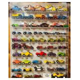 Collection of over 50  Vintage Die-Cast Toy Cars and Trucks in Display Case