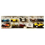 Collection of over 50  Vintage Die-Cast Toy Cars and Trucks in Display Case