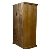 Vintage Wood Display Cabinet, Leaded Glass Door, Brass Handle and Adjustable Shelves