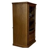 Vintage Wood Display Cabinet, Leaded Glass Door, Brass Handle and Adjustable Shelves