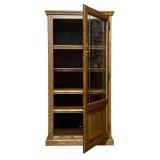 Vintage Wood Display Cabinet, Leaded Glass Door, Brass Handle and Adjustable Shelves