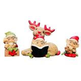 Holiday Ceramic Hand Painted Christmas Deer and Gnomes