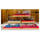 Vintage Truck & Trailer with Race Cars and Trailer Truck with Motorcycles in Display Boxes