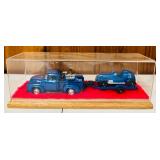 Vintage Truck & Trailer with Race Cars and Trailer Truck with Motorcycles in Display Boxes