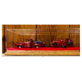 Vintage Truck & Trailer with Race Cars and Trailer Truck with Motorcycles in Display Boxes