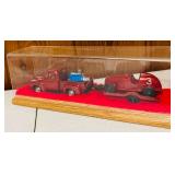 Vintage Truck & Trailer with Race Cars and Trailer Truck with Motorcycles in Display Boxes