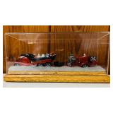 Vintage Truck & Trailer with Race Cars and Trailer Truck with Motorcycles in Display Boxes